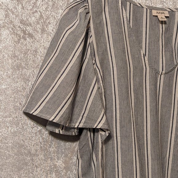 ANA Poplin V-neck Striped Blouse with Puffed Sleeves NWOT - Picture 5 of 10